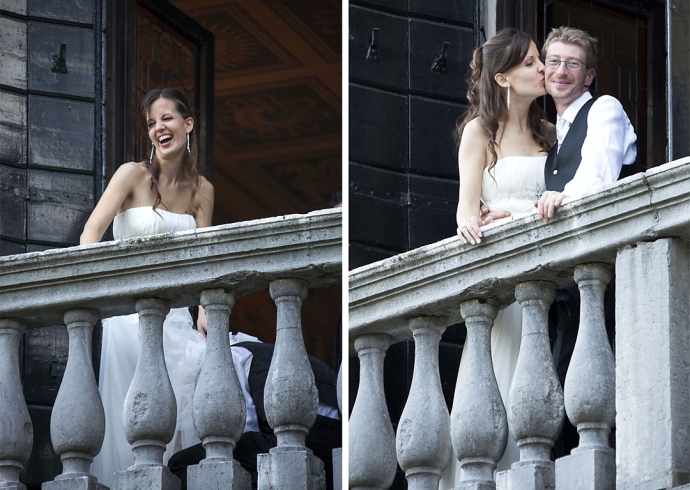 Bacio degli sposi dal terrazzo di Villa Giulia